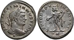 The Rauceby Hoard: BM Plate Coins Maximianus, first reign, 286-305. Follis (Silvered bronze, 27 mm, 9.76 g, 6 h), Treveri, circa 296-297. IMP MAXIMIANVS P F AVG Laureate head of Maximianus to right; b