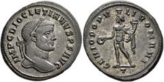 The Rauceby Hoard: BM Plate Coins Diocletian, 284-305. Follis (Silvered bronze, 28 mm, 11.66 g, 6 h), Ticinum, circa 294-295. IMP C DIOCLETIANVS P F AVG Laureate head of Diocletian to right. Rev. GENI