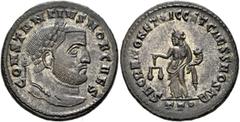 The Rauceby Hoard: BM Plate Coins Constantius I, as Caesar, 293-305. Follis (Silvered bronze, 27 mm, 9.92 g, 6 h), Ticinum, circa 300-303. CONSTANTIVS NOB CAES Laureate head of Constantius I to right.