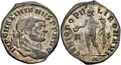 The Rauceby Hoard: BM Plate Coins Maximianus, first reign, 286-305. Follis (Silvered bronze, 27 mm, 7.56 g, 1 h), Rome, circa 297-298. IMP C MAXIMIANVS P F AVG Laureate head of Maximianus to right. Re