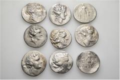 Group Lots A lot containing 9 silver coins. All: Thasos Tetradrachms. Fine to very fine. LOT SOLD AS IS, NO RETURNS. 9 coins in lot. From the collection of Walter Uhrmeister, formed over the past sixt