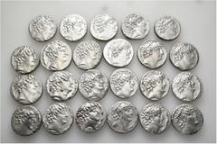 Group Lots A lot containing 23 silver coins. All: Seleukid Tetradrachms. Very fine to godd very fine, but harshly cleaned. LOT SOLD AS IS, NO RETURNS. 23 coins in lot. Ex Leu Web Auction 26, 8-13 July
