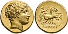Greek KINGS OF MACEDON. Philip II, 359-336 BC. Stater (Gold, 19 mm, 8.62 g, 2 h), Amphipolis (?), struck under Philip III or Kassander, circa 323/2-315. Laureate head of Apollo to right. Rev. ΦΙΛΙΠΠOY
