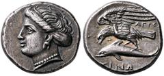 Greek PAPHLAGONIA. Sinope. Circa 330-300 BC. Drachm (Silver, 18 mm, 5.07 g, 6 h), reduced standard, Agreo..., magistrate. Head of the nymph Sinope to left, her hair bound in a sakkos, wearing triple-p