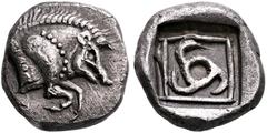 Greek DYNASTS OF LYCIA. Uncertain dynast, circa 520-470/60 BC. 1/3 Stater (Silver, 14 mm, 2.88 g). Forepart of a boar right. Rev. Triskeles within linear square within incuse square. BMC -. Demirler H