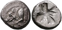 Greek DYNASTS OF LYCIA. Uncertain dynast, circa 500-480 BC. Stater (Silver, 20 mm, 9.37 g). Forepart of a boar to left, ending in a rectangle with a pelleted line. Rev. Incuse square, with triangular 