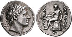 The Basileia Hellenika Collection of Exceptional Tetradrachms SELEUKID KINGS. Antiochos Hierax, circa 242-227 BC. Tetradrachm (Silver, 29 mm, 16.95 g, 12 h), Teos (?). Diademed head of Antiochos II to