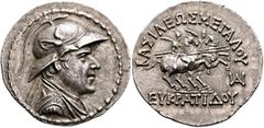 The Basileia Hellenika Collection of Exceptional Tetradrachms BAKTRIA, Greco-Baktrian Kingdom. Eukratides I, circa 170-145 BC. Tetradrachm (Silver, 33 mm, 17.00 g, 12 h), Baktra or an uncertain mint i