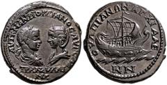 Roman Provincial THRACE. Anchialus. Gordian III, with Tranquillina, 238-244. Pentassarion (Bronze, 28 mm, 12.48 g, 12 h), 241-244. AYT K M ANT ΓOPΔIANOC AYΓ CAB / TPA NK YΛΛI/NA Laureate, draped and c