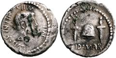 Roman Republican & Imperatorial Brutus, 43-42 BC. Denarius (Subaeratus, 19 mm, 2.85 g, 11 h), a contemporary imitation from an irregular mint, after 42. CNII [.] CIIW IMP / •CIST Bare head of Brutus t
