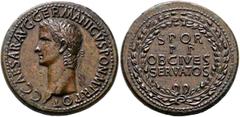 Roman Imperial Gaius (Caligula), 37-41. Sestertius (Orichalcum, 36 mm, 28.28 g, 6 h), Rome, 37-38. C•CAESAR•AVG•GERMANICVS•PON•M•TR•POT Laureate head of Gaius to left. Rev. S P Q R / P P / OB CIVES / 