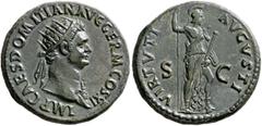 Roman Imperial Domitian, 81-96. Dupondius (Orichalcum, 28 mm, 13.40 g, 6 h), Rome, 85. IMP CAES DOMITIAN AVG GERM COS XI Radiate head of Domitian to right, wearing aegis on his left shoulder. Rev. VIR