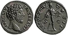 Roman Imperial Marcus Aurelius, as Caesar, 139-161. Dupondius (Orichalcum, 26 mm, 12.92 g, 12 h), Rome, 159-160. AVRELIVS CAESAR AVG PII F Bare head of Marcus Aurelius to right. Rev. TR POT XIIII COS 