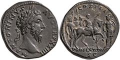 Roman Imperial Marcus Aurelius, 161-180. Sestertius (Orichalcum, 32 mm, 30.23 g, 12 h), Rome, 170. M ANTONINVS AVG TR P XXIIII Laureate head of Marcus Aurelius to right. Rev. COS III / PROFECTIO AVG /