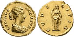 Roman Imperial Lucilla, Augusta, 164-182. Aureus (Gold, 19 mm, 7.28 g, 12 h), Rome, 164. LVCILLA AVGVSTA Draped bust of Lucilla to right. Rev. PVDI-CITIA Pudicitia standing front, head to left, raisin