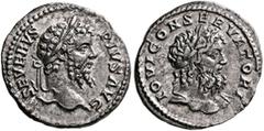 Roman Imperial Septimius Severus, 193-211. Denarius (Silver, 20 mm, 3.44 g, 12 h), Rome, 207. SEVERVS PIVS AVG Laureate head of Septimius Severus to right. Rev. IOVI CONSERVATORI Laureate head of Jupi