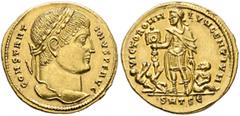 Roman Imperial Constantine I, 307/310-337. Solidus (Gold, 19 mm, 4.62 g, 5 h), Thessalonica, 324. CONSTANT-INVS P F AVG Laureate head of Constantine I to right. Rev. VICTOR OMN-IVM GENTIVM / SMTSЄ Con