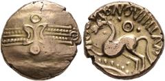 Celtic CELTIC, Britain. Trinovantes & Catuvellauni. Dubnovellaunus, circa 30-10 BC. Stater (Gold, 18 mm, 5.36 g). Two crescents on open wreath; pellet-in ring motif to either side. Rev. DVBNOVIILLAVN 