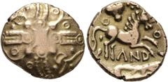 Celtic CELTIC, Britain. Trinovantes & Catuvellauni. Andoco, circa 10 BC-AD 10. Stater (Gold, 19 mm, 5.40 g). Crossed wreaths with two pairs of opposed filling ornaments. Rev. AND - O Horse prancing to