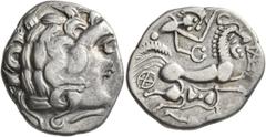 Celtic CELTIC, Northwest Gaul. Aulerci Diablintes. Circa 100-50 BC. Stater (Silver, 23 mm, 6.30 g, 6 h). Celticized head with curly hair to right. Rev. Celticized biga right, charioteer devolved into 