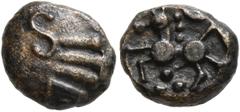 Celtic CELTIC, Northeast Gaul. Remi. 2nd-1st century BC. 1/4 Stater (Bronze, 10 mm, 1.39 g). Four parallel lines, last one L; to left, S. Rev. Horse prancing to left; above and below, torques. D&T 183
