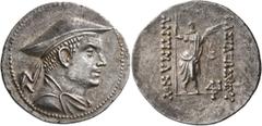 Greek BAKTRIA, Greco-Baktrian Kingdom. Antimachos II, circa 174-165 BC. Tetradrachm (Silver, 31 mm, 16.08 g, 1 h). Diademed and draped bust of Antimachos to right, wearing flat topped kausia. Rev. ΒΑΣ