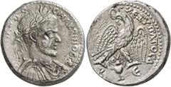 Roman Provincial SYRIA, Cyrrhestica. Beroea. Macrinus, 217-218. Tetradrachm (Silver, 24 mm, 12.99 g, 1 h). [AYT K MA] OΠ CЄ MAKPINOC CЄ Laurate, draped and cuirassed bust of Macrinus to right. Rev. [Δ