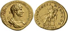 Roman Imperial Hadrian, 117-138. Aureus (Gold, 19 mm, 7.26 g, 6 h), Rome, 117. IMP CAES TRAIAN HADRIANO AVG DIVI TRA PARTH F Laureate, draped and cuirassed bust of Hadrian to right. Rev. DIVI NER NEP 