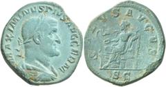 Roman Imperial Maximinus I, 235-238. Sestertius (Orichalcum, 30 mm, 19.28 g, 11 h), Rome, 236-238. MAXIMINVS PIVS AVG GERM Laureate, draped and cuirassed bust of Maximinus Thrax to right, seen from be