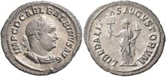 Roman Imperial Balbinus, 238. Denarius (Silver, 21 mm, 2.41 g, 11 h), Rome. IMP C D CAEL BALBINVS AVG Laureate, draped and cuirassed bust of Balbinus to right. Rev. LIBERALITAS AVGVSTORVM Liberalitas 