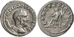 Roman Imperial Pupienus, 238. Denarius (Silver, 20 mm, 3.56 g, 6 h), Rome. IMP C M CLOD PVPIENVS AVG Laureate, draped and cuirassed bust of Pupienus to right, seen from behind. Rev. CONCORDIA AVGG Con
