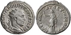 Roman Imperial Philip I, 244-249. Antoninianus (Silver, 22 mm, 4.50 g, 11 h), Antioch, 244-245. IMP C M IVL PHILIPPVS AVG P M Radiate, draped and cuirassed bust of Philip to right, seen from behind. R