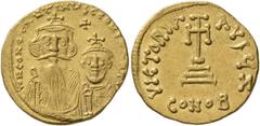 Byzantine Heraclius, with Heraclius Constantine, 610-641. Solidus (Gold, 20 mm, 4.39 g, 7 h), Constantinopolis, 629-631. dd NN HERACLIVS ET HERAC CONSTANTIN Draped and cuirassed busts of Heraclius and