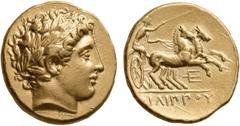 Greek KINGS OF MACEDON. Philip II, 359-336 BC. Stater (Gold, 18 mm, 8.59 g, 7 h), Pella, struck under Philip II or Alexander III, circa 340-328. Laureate head of Apollo to right. Rev. ΦΙΛΙΠΠOY Chariot