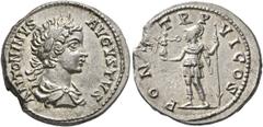 Roman Imperial Caracalla, 198-217. Denarius (Silver, 20 mm, 3.87 g, 6 h), a contemporary imitation from an irregular mint, 203 or slightly later. ANTONINVS AVGVSTVS Laureate and draped bust of Caracal