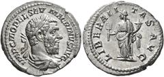 Roman Imperial Macrinus, 217-218. Denarius (Silver, 19 mm, 3.71 g, 6 h), Rome, March-June 218. IMP C M OPEL SEV MACRINVS AVG Laureate and draped bust of Macrinus with long beard to right, seen from be