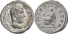 Roman Imperial Macrinus, 217-218. Denarius (Silver, 19 mm, 2.87 g, 11 h), Rome, circa March-June 218. IMP C M OPEL SEV MACRINVS AVG Laureate and draped bust of Macrinus with long beard to right, seen 