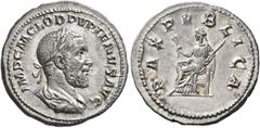 Roman Imperial Pupienus, 238. Denarius (Silver, 20 mm, 3.02 g, 6 h), Rome, circa April-June 238. IMP C M CLOD PVPIENVS AVG Laureate, draped and cuirassed bust of Pupienus to right, seen from behind. R