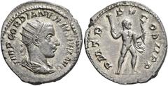 Roman Imperial Gordian III, 238-244. Antoninianus (Silver, 23 mm, 4.83 g, 12 h), Antioch, 242-243. IMP GORDIANVS PIVS FEL AVG Radiate, draped and cuirassed bust of Gordian III to right, seen from behi