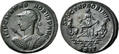Roman Imperial Probus, 276-282. Antoninianus (Silvered bronze, 23 mm, 3.81 g, 6 h), Siscia, 277. IMP C M AVR PROBVS P AVG Radiate, helmeted and cuirassed bust of Probus to left, holding shield and upr