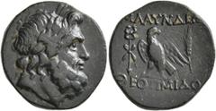 Greek LYDIA. Blaundos. 2nd-1st century BC. Tetrachalkon (Bronze, 20 mm, 5.78 g, 12 h), Theotimidos, magistrate. Laureate head of Zeus to right. Rev. BΛAYNΔΕΩ[N] / ΘEOTIMIΔO Eagle standing left, head r