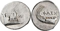 Greek LYCIA. Phaselis. 4th century BC. Stater (Silver, 24 mm, 10.46 g, 3 h). Prow of galley to right; to right, monogram of IAPK. Rev. ΦAΣH Stern of galley left. Heipp-Tamer series 6 var. (unlisted wi
