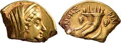 Greek PTOLEMAIC KINGS OF EGYPT. Arsinoe II, wife of Ptolemy II, died 270 BC. Octodrachm (Gold, 27 mm, 16.85 g, 12 h), struck under Ptolemy VI and Ptolemy VIII, 180-116, Alexandreia. Diademed and veile