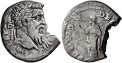 Roman Imperial Pertinax, 193. Denarius (Silver, 17 mm, 2.06 g, 6 h), Rome. IMP CAES P [HELV PERTIN] AVG Laureate head of Pertinax to right. Rev. PROVID DEO[R COS II] Providentia standing front, head t