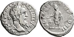 Roman Imperial Pertinax, 193. Denarius (Silver, 19 mm, 3.16 g, 4 h), Rome. IMP CAES P HELV PERTIN AVG Laureate head of Pertinax to right. Rev. VOT DECEN TR P COS II Pertinax, togate and veiled, standi
