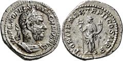 Roman Imperial Macrinus, 217-218. Denarius (Silver, 21 mm, 3.18 g, 6 h), Rome, summer 217-early 218. IMP C M OPEL SEV MACRINVS AVG Laureate and cuirassed bust of Macrinus to right. Rev. PONTIF MAX TR 