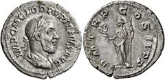 Roman Imperial Pupienus, 238. Denarius (Silver, 20 mm, 2.60 g, 12 h), Rome, circa April-June 238. IMP C M CLOD PVPIENVS AVG Laureate, draped and cuirassed bust of Pupienus to right, seen from behind. 