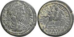 Roman Provincial LYDIA. Hypaepa. Septimius Severus, 193-211. Tetrassarion (Bronze, 32 mm, 15.20 g, 6 h), T. Flavius Herodes Papion, strategos. AYT K Λ C Π CЄOYHPOC ΠЄ C Laureate, draped and cuirassed 