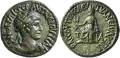 Roman Provincial CAPPADOCIA. Tyana. Trajan, 98-117. Diassarion (Bronze, 25 mm, 11.36 g, 1 h), T. Pomponius Bassus, presbeutes, RY 1 = 98. ΑΥΤ ΝЄΡΟΥ ΤΡΑΙΑΝΟС ΚΑΙС ΓЄΡ Laureate, draped and cuirassed bus