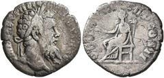 Roman Imperial Pertinax, 193. Denarius (Silver, 16 mm, 1.94 g, 12 h), Rome. IMP CAES P HELV PERTIN AVG Laureate head of Pertinax to right. Rev. OPI [DIVIN] TR P COS II Ops seated left, holding grain e